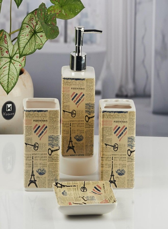 Kookee Ceramic Bathroom Set - Stylish 4 Piece Bath Accessories Kit with Soap Dispenser, Toothbrush Holder, Tumbler & Soap Dish - Modern & Designer Decor for Home & Guest Bathrooms,Multicolor (11141) - Image 4